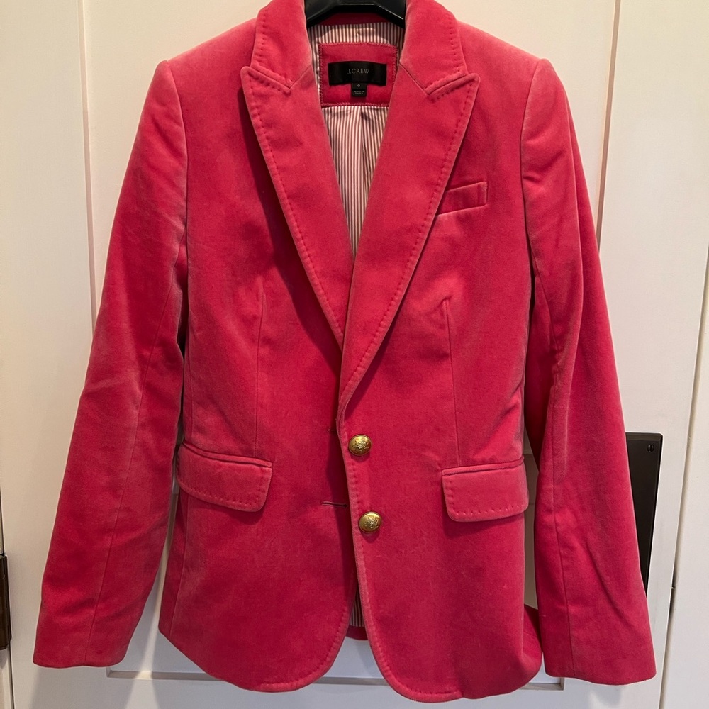 J. Crew Pink Velvet Blazer gold buttons size 0